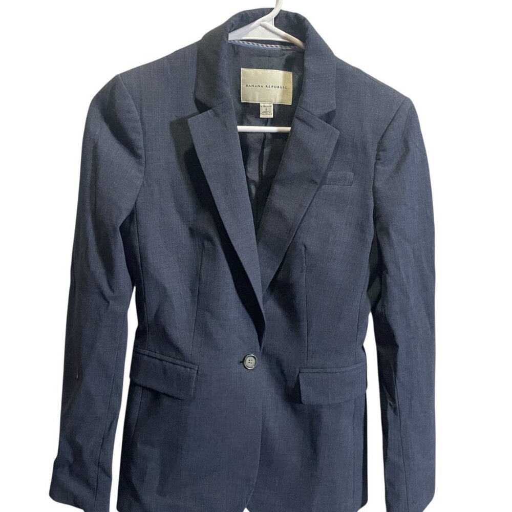 Banana Republic Womens Navy Blazer Size 0 Stretch Single Button‎